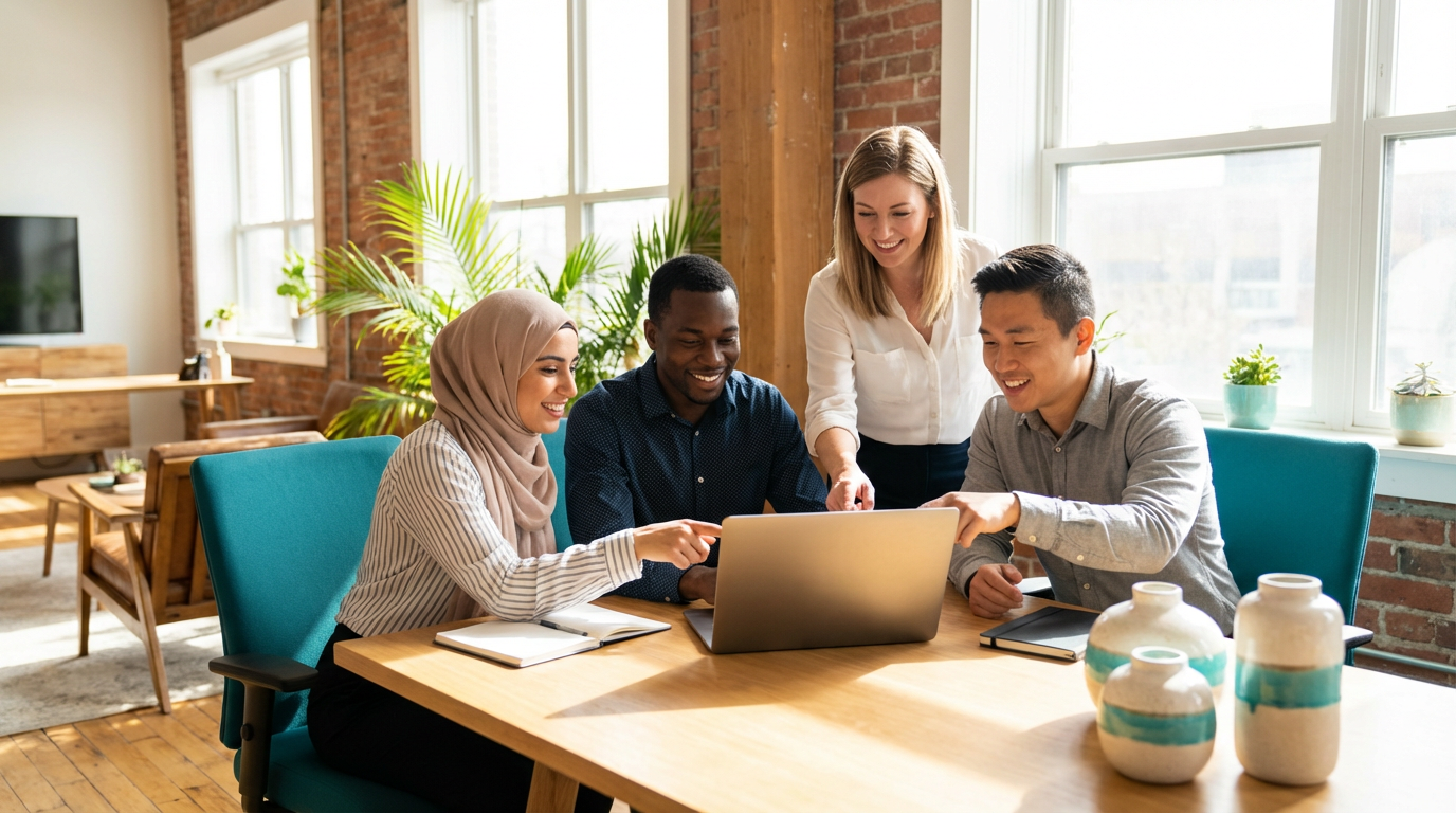 Team collaborating with AI